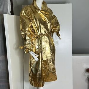 Oversized Gold Lame Leather 9000 Drop Sleeve Trench Coat 1980’s Vintage